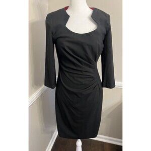 CALVIN KLEIN Women Dress SIZE 4 Black Sheath Side Sunburst Pleats Stretch